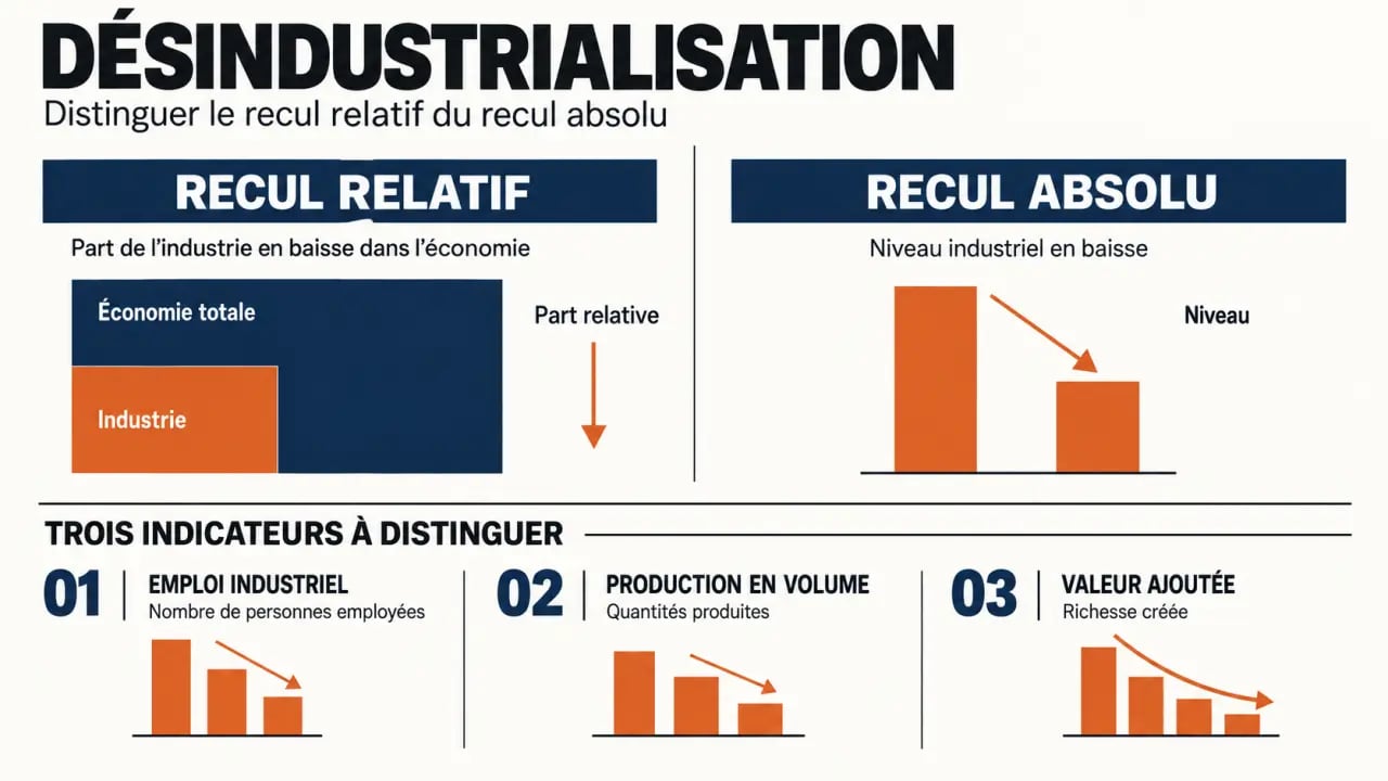 Schéma explicatif de la désindustrialisation def : emploi, production et valeur ajoutée