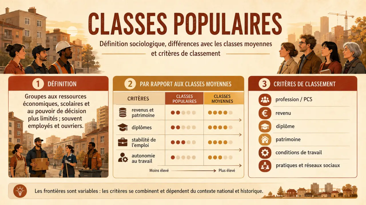 Classes populaires : définition sociologique, différences avec les classes moyennes et critères de classement