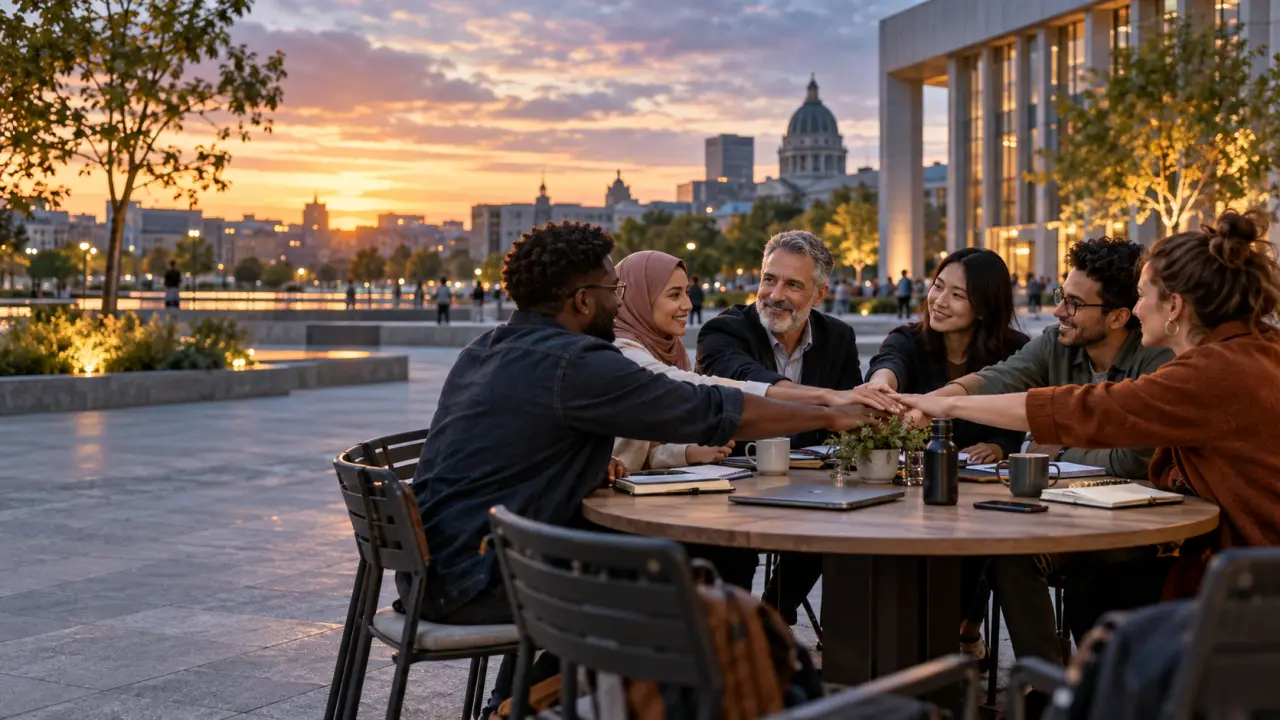 Citoyennes et citoyens réunis autour d'une table pour échanger et construire une confiance collective