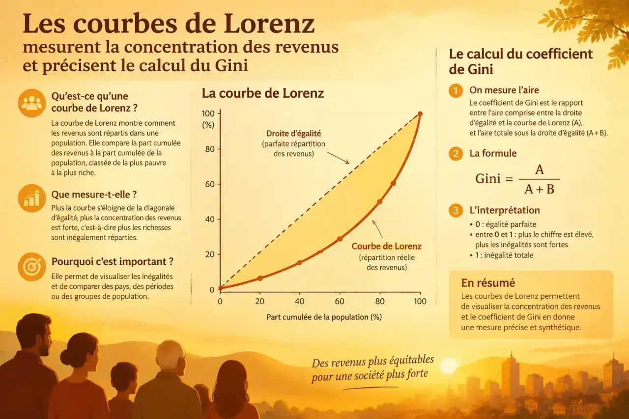 Les courbes de Lorenz mesurent la concentration des revenus et précisent le calcul du Gini