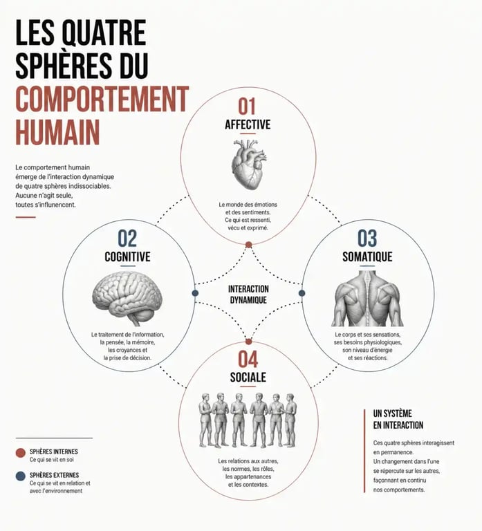 Schéma des sphères affective, cognitive, somatique et sociale dans les relations humaines