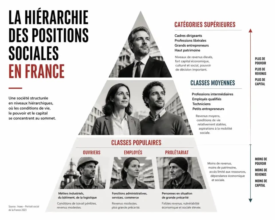 Classes populaires : schéma de la hiérarchie sociale entre ouvriers, employés et classes moyennes