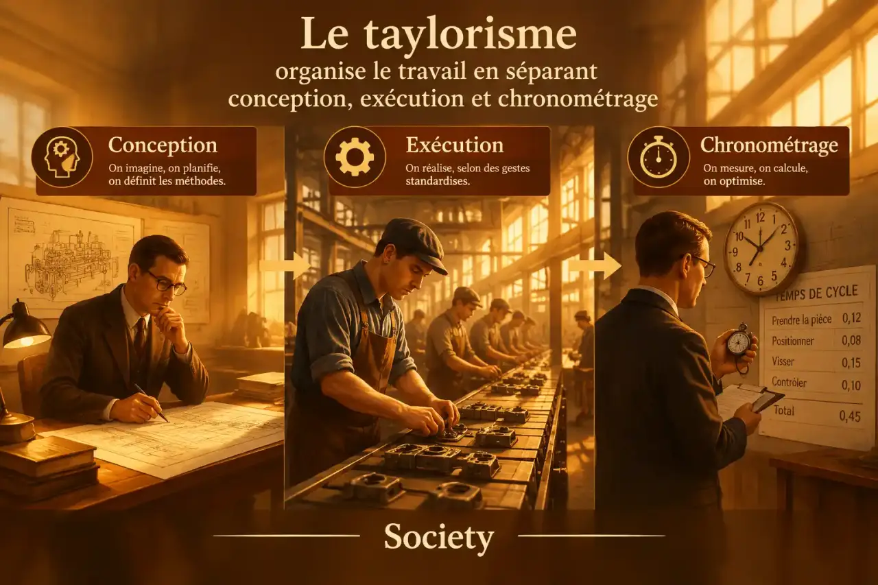 Le taylorisme organise le travail en séparant conception, exécution et chronométrage