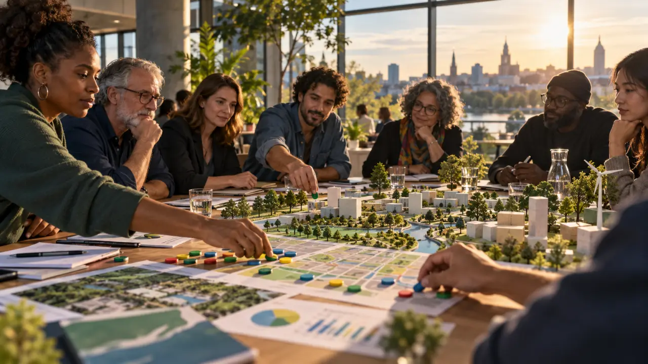 Citoyennes et citoyens discutant de projets pour leur quartier autour d'une table