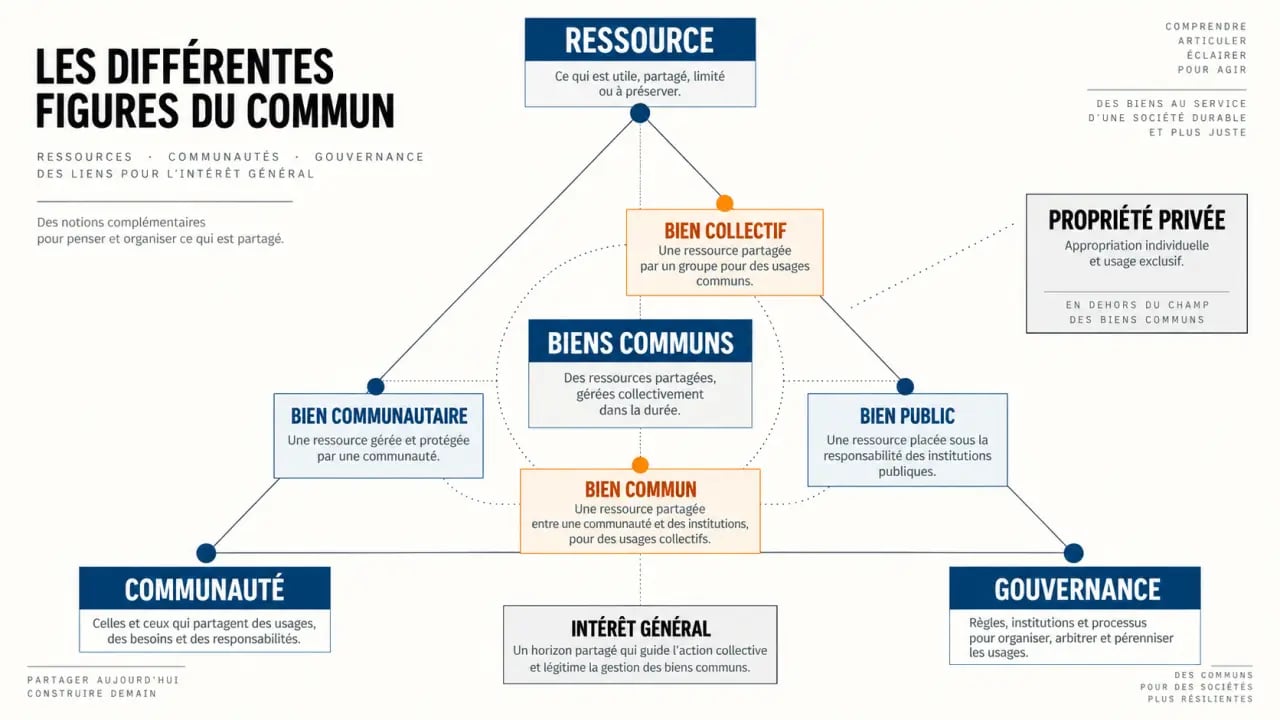 Schéma comparatif des notions de bien communautaire, bien commun et biens communs
